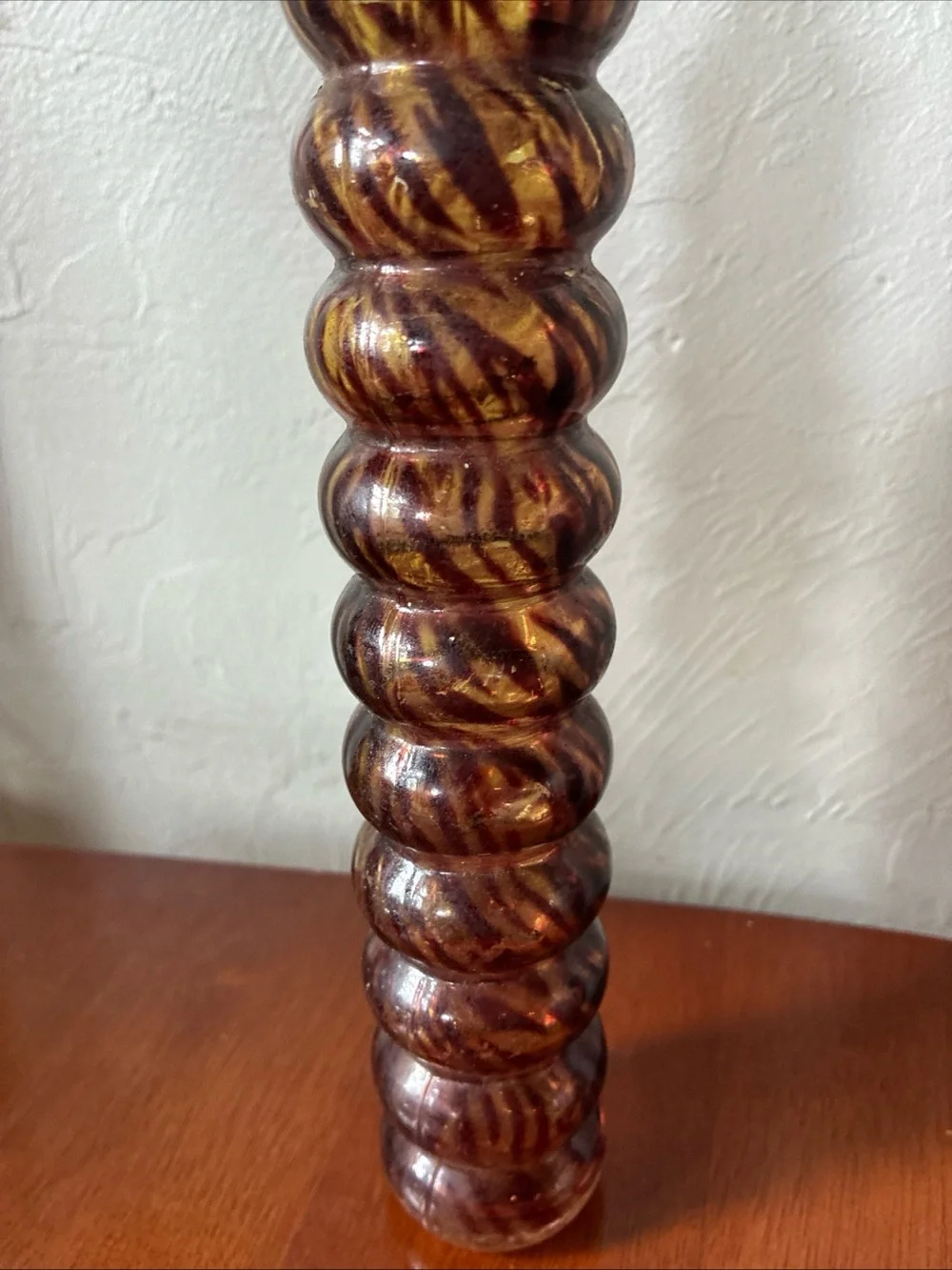 Tortoise Tiger Stripe Swirl 12” Glass Vase Murano Style